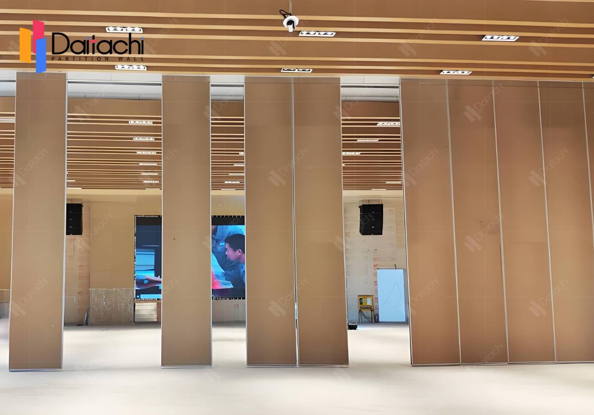 high wooden operable wall for large rooms