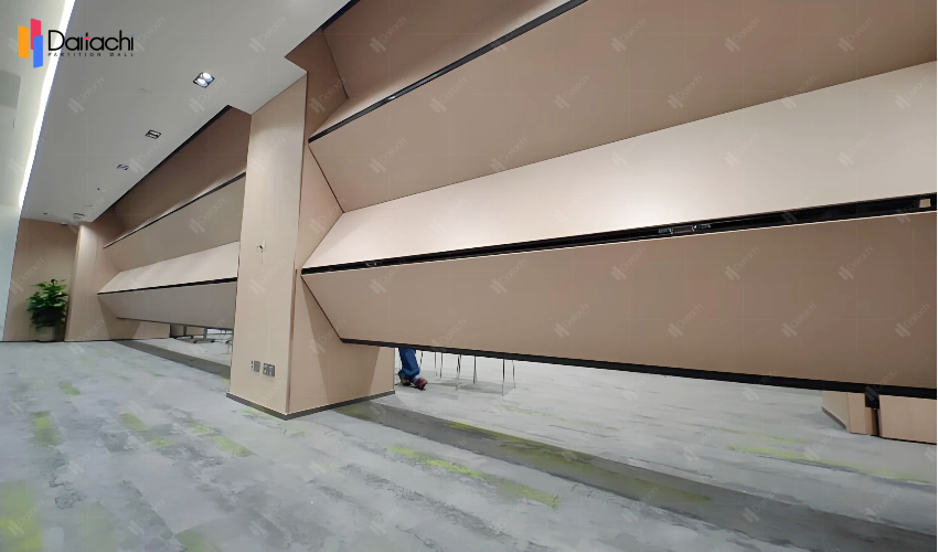 Large area of light wood color vertical lifting wall