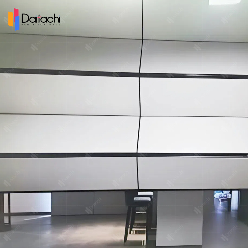 Pristine white vertical retractable walls in a conference room