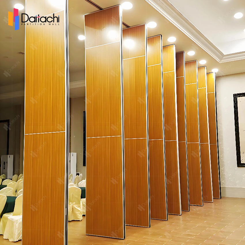 A wooden, manually <a href=https://www.daitachipartitionwall.com/Movable-Partition-Wall.html target='_blank'>Movable Partition Wall</a> for a leisure area.