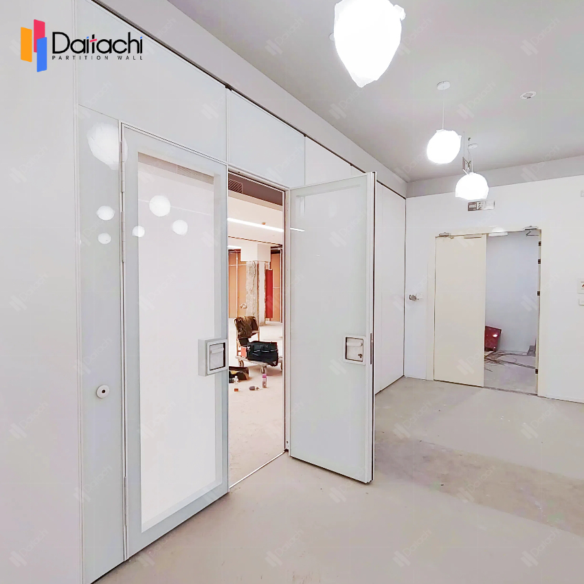 Pure white manual movable partition wall with door