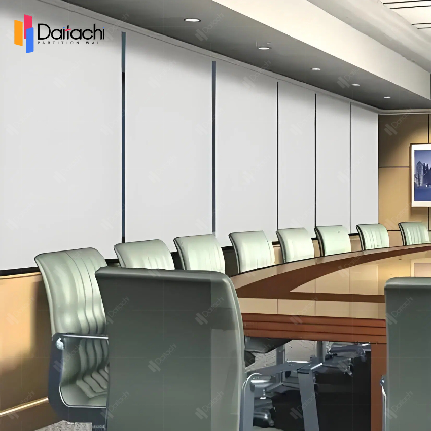 Pure white manual movable partition wall in the conference room