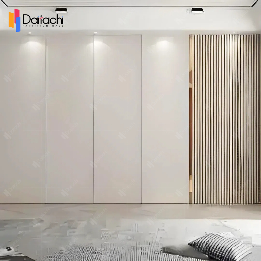 pure-white sliding partition wall in the leisure room
