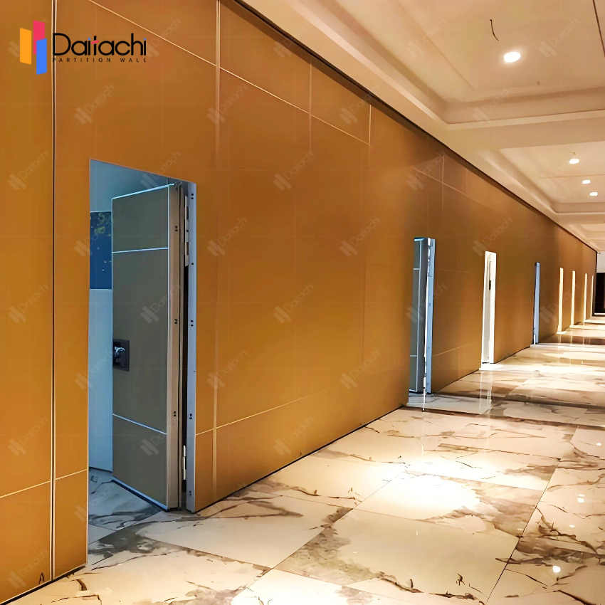 Yellow-brown minimalist manual movable partition wall with door
