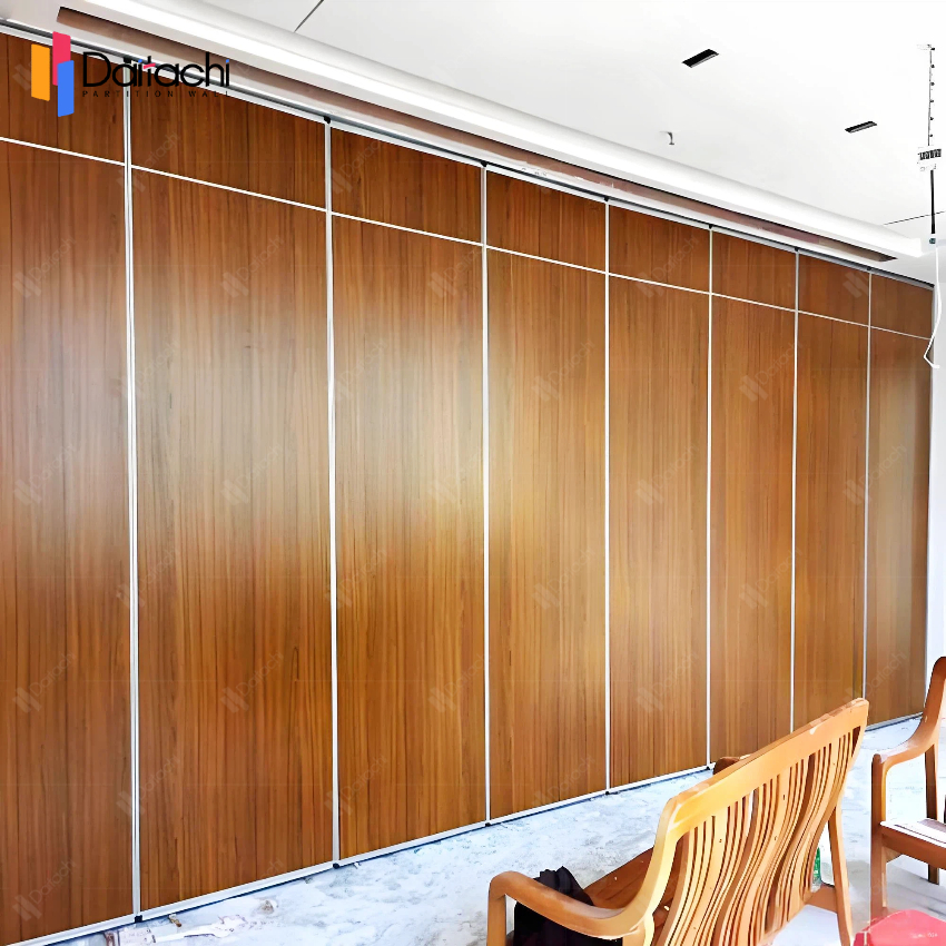 Dark brown minimalist wood grain manual movable partition wall