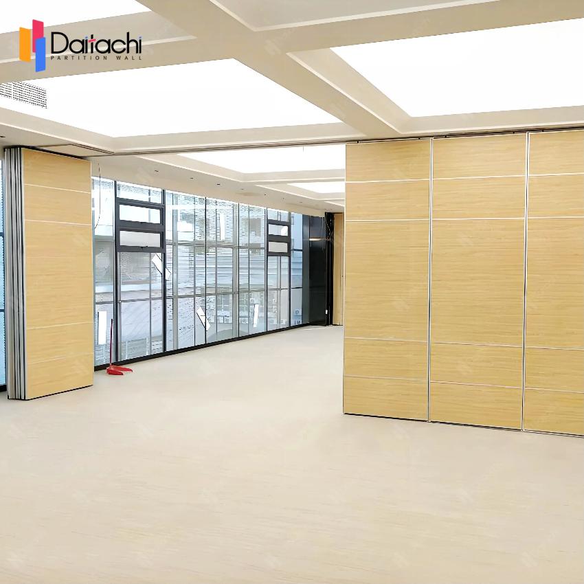 Light-colored natural wood grain minimalist manual movable partition wall