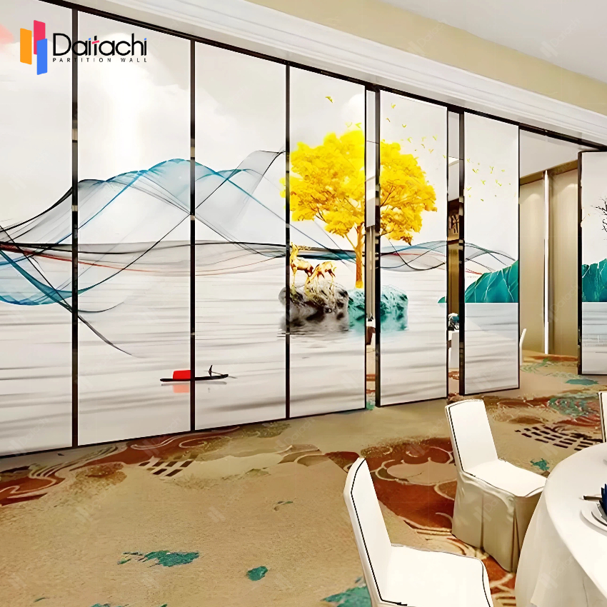 Maximalist oil painting style manually movable partition wall