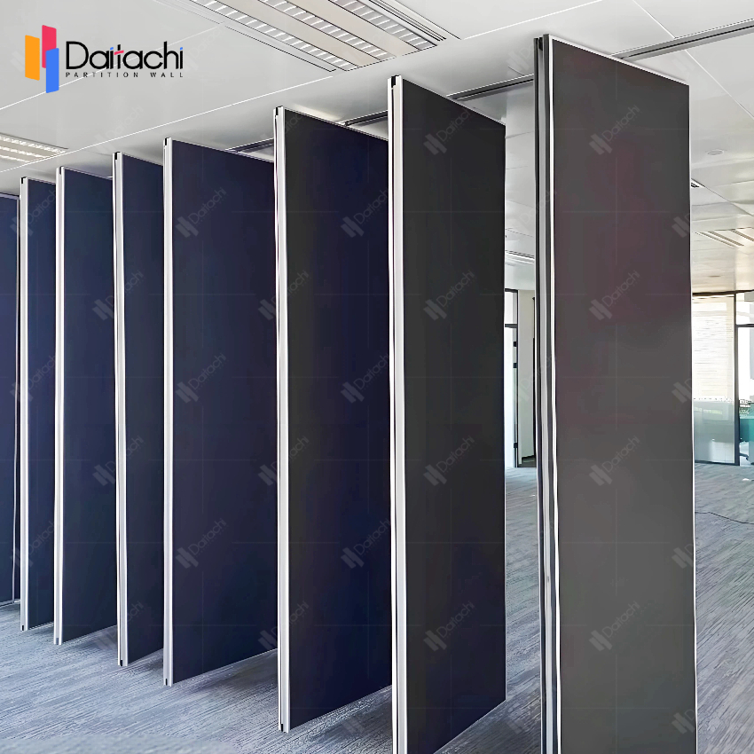 Dark gray, minimalist style, manually operated <a href=https://www.daitachipartitionwall.com/Movable-Partition-Wall.html target='_blank'>Movable Partition Wall</a>.