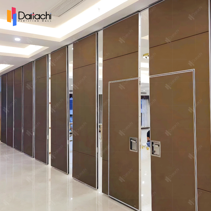 Dark brown manual sliding movable partition wall (with door) Dark brown manual sliding movable partition wall (with door)