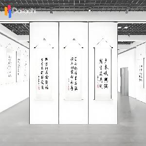 Manually operated movable partition walls in the exhibition hall